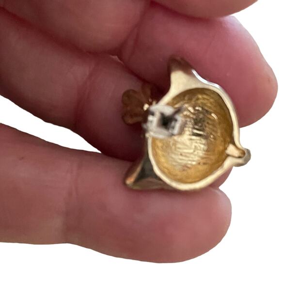 Whimsical Fox Head Earrings With Enamel Paint and Rhinestones - Picture 2 of 2